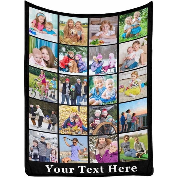Custom Photo Collage Blanket for Family, Customized Bed Blanket with 10 Pictures & Text for Best Friends Kids Personalized Your Own Photos on Throw Blanket for Birthday Memorial Gifts Blankets
