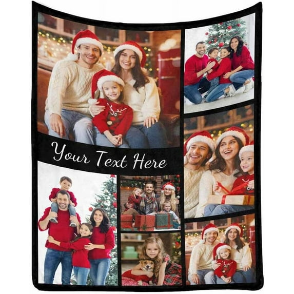 Custom Photo Collage Blanket for Family, Customized Bed Blanket with 10 Pictures & Text for Best Friends Kids Personalized Your Own Photos on Throw Blanket for Birthday Memorial Gifts