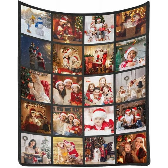 Custom Photo Collage Blanket for Family, Customized Bed Blanket with 10 Pictures & Text for Best Friends Kids Personalized Your Own Photos on Throw Blanket for Birthday Memorial Gifts