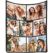 Custom Photo Collage Blanket for Family, Customized Bed Blanket with 10 Pictures & Text for Best Friends Kids Personalized Your Own Photos on Throw Blanket for Birthday Memorial Gifts Blankets