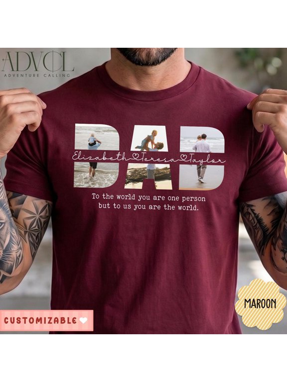 Custom Photo Collage Dad Shirt, Personalized Father's Day Gift, You Are The World Papa Tee