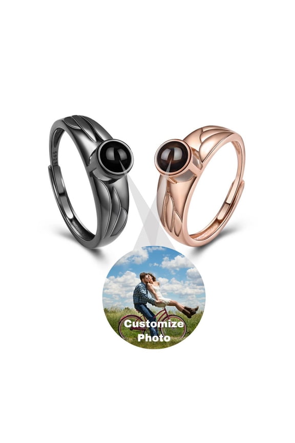 Custom Photo Couple Rings, Personalized Projection Couple Rings for Valentine's Day, Wedding, and Engagement, 925 Sterling Silver, Set of two rings