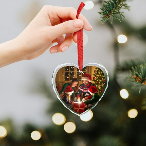 Custom Photo Crystal Glass Christmas Ornament, Personalized Picture Ornaments for Christmas Tree