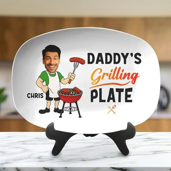 Custom Photo Daddy's Grilling Plate, Personalized Dad Platter, Fathers Day Gift, Funny Dad Gift, Personalized Platter With Photo & Name