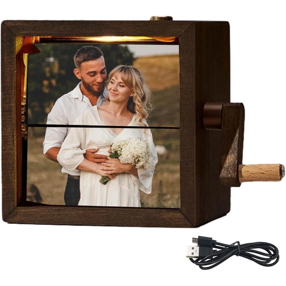 Custom Photo Flipbook Frame Animation, Personalized Machine Mechanical Hand-cranked Flipbook Box with Light Songs,Text,Hand Crank Photo Box