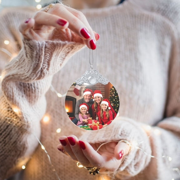 Custom Photo Glass Christmas Tree Ornament with Gold Hanging Cord, Personalized Holiday Decoration and Unique Keepsake Gift