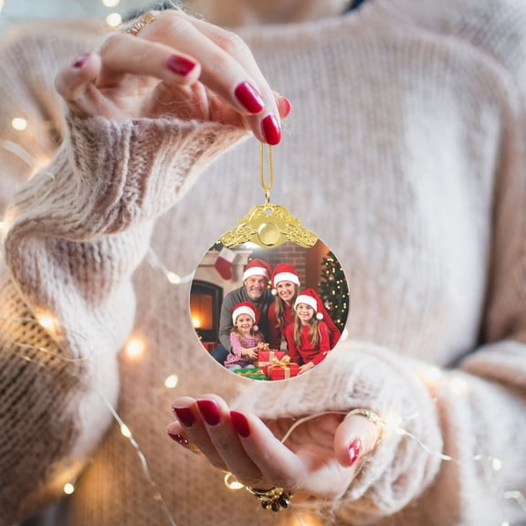 Custom Photo Glass Christmas Tree Ornament with Gold Hanging Cord, Personalized Holiday Decoration and Unique Keepsake Gift