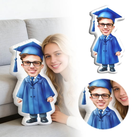 Custom Photo Graduation Memory Keepsake Pillowcase, Unique Shape, Soft Doll Pillow Cover, Cooling Silk Satin Fabric with Hidden Zipper for Hair and Skin Care