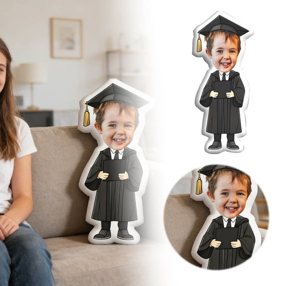 Custom Photo Graduation Memory Pillowcase with Your Picture, Unique Shape Doll Design, Soft Silk Fabric with Zipper Closure, 20x30 Size for Hair Care