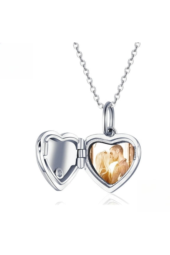 Custom Photo Heart Pendant Necklace, Personalized Gift in Sterling Silver