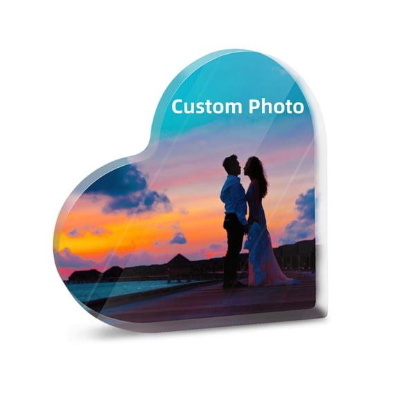 Custom Photo Heart-Shaped Acrylic Block, 4x4in Picture Plaque, Personalized Desktop Decor for Home & Office, Unique Gift for Valentines Day, Anniversary, Wedding, Birthday, Christmas, Mothers Day