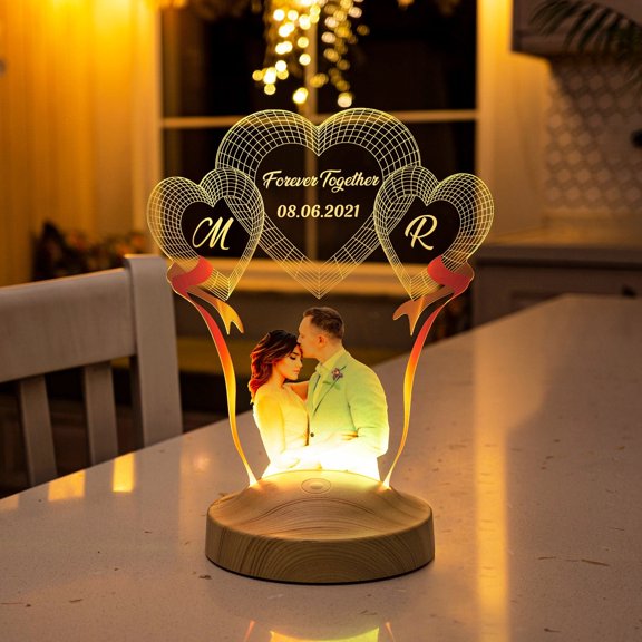 Custom Photo LED Lamp, Personalized Night Light, Couple Engagement Gift