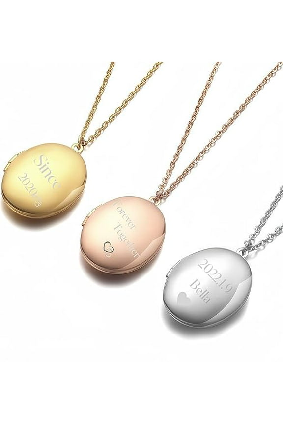 Custom Photo Locket Necklace for Women - Personalized Engraved Memorial Jewelry with Picture, Stainless Steel Pendant Necklace, Gift for Mom, Wife, Grandma on Mother's Day, Birthday, Christmas