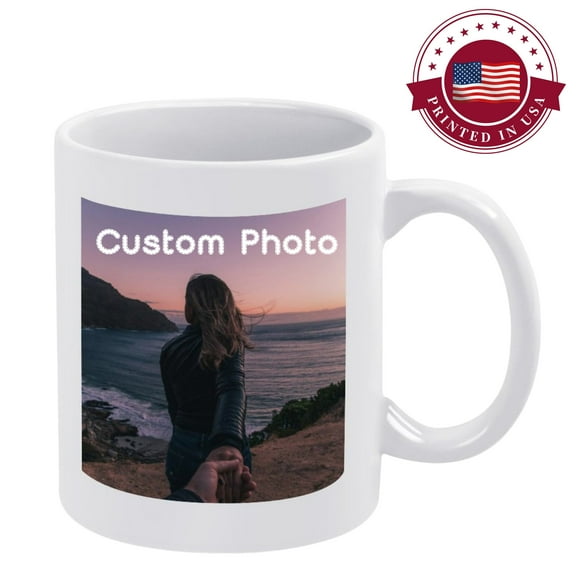 Custom Photo Mug, Personalized Ceramic Coffee Cup with Your Picture, Printed in USA, 11oz