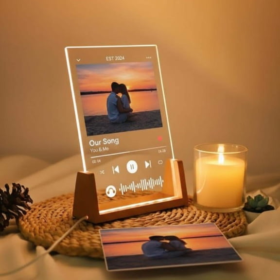 Custom Photo Music Player Night Light, Flat 2D Acrylic Printed, Personalized Song Plaque, Gift For Couple