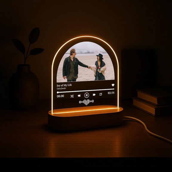 Custom Photo Music Player Night Light Personalized Acrylic Song Lamp Wooden Base Romantic Anniversary Gift For Partners