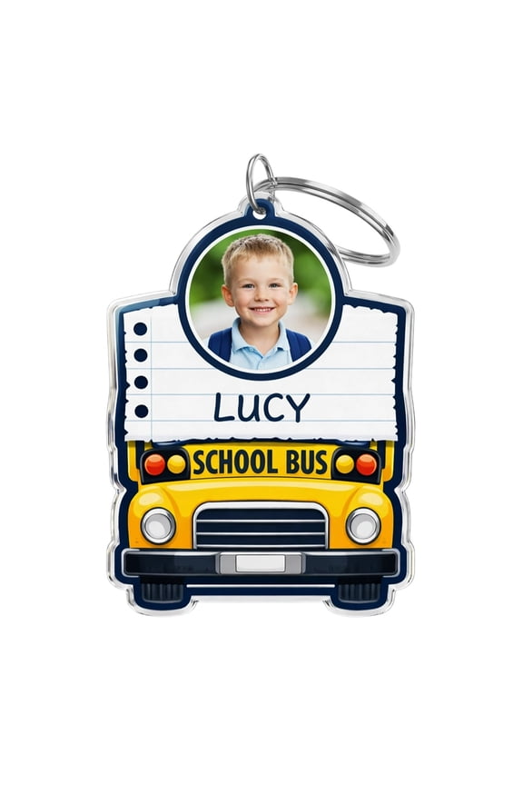 Custom Photo & Name Acrylic Keychain, Personalized Backpack Charm for Elementary Students, First Day of School Gift, 2.8 Inch