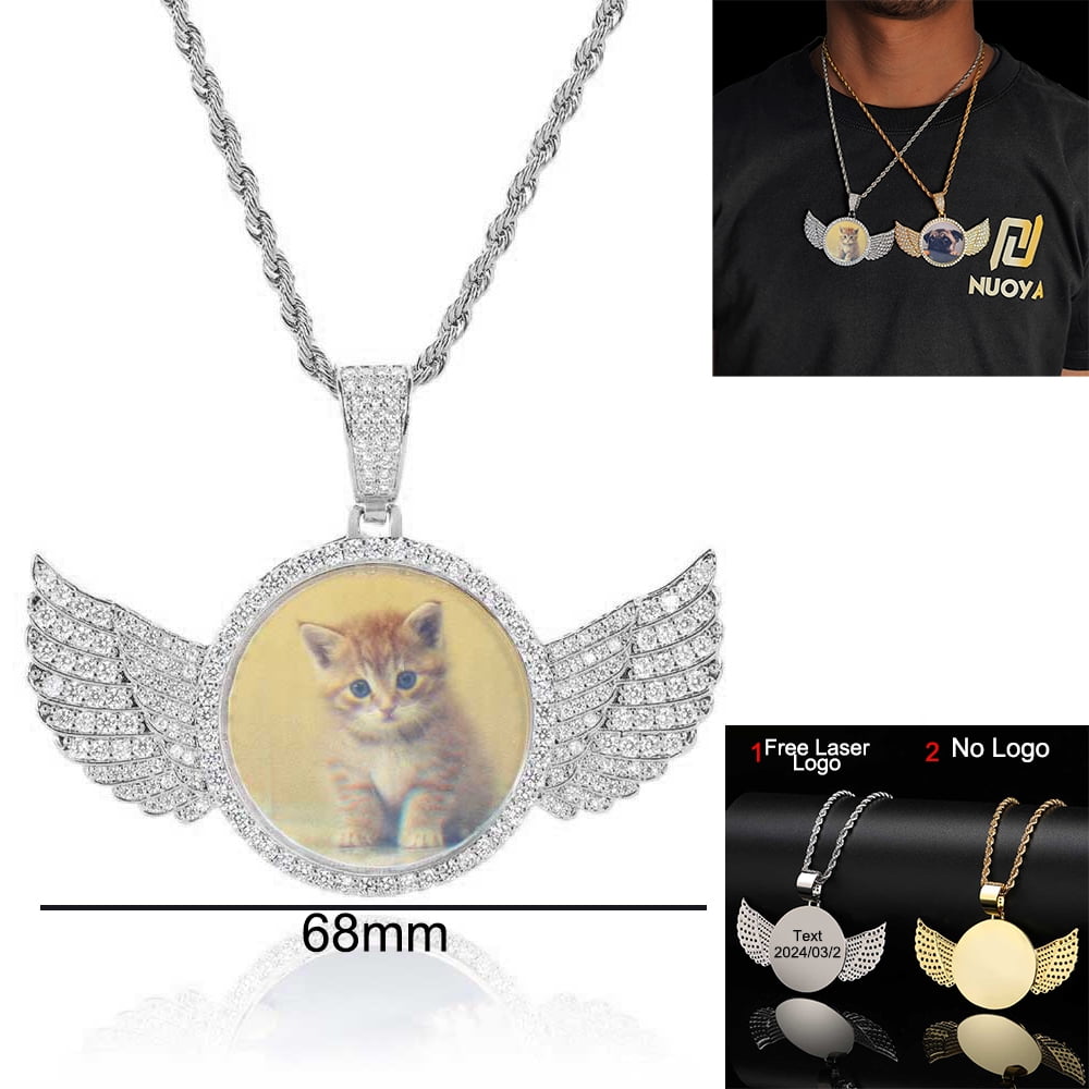 Custom Photo Necklace For Men Personalized Medallion Memory Picture Pendant Solid Back Zircon Hip Hop Jewelry Free Engrave Walmart