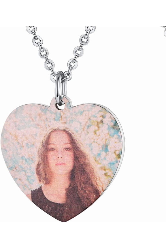 Custom Photo Necklace for Men Women, Stainless Steel Black Gold Color Dog Tag - Personalized Text Engraved Memory Heart/Round  Shaped Picture Pendant Necklaces Lover Gift Mothers Fathers Day