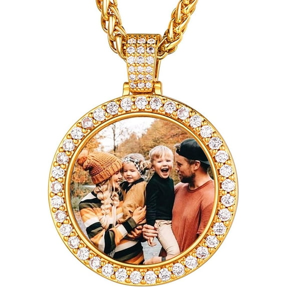 Custom Photo Necklace for Men Women, Stainless Steel Black Gold Color Dog Tag - Personalized Text Engraved Memory Heart/Round  Shaped Picture Pendant Necklaces Lover Gift Mothers Fathers Day