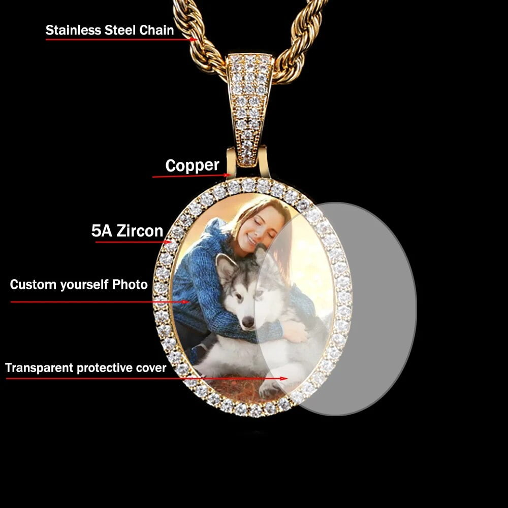 Custom Photo Necklace for Men Personalized Medallions Picture Pendant Solid Back AAAA Zircon Hip Hop Jewelry SH Walmart