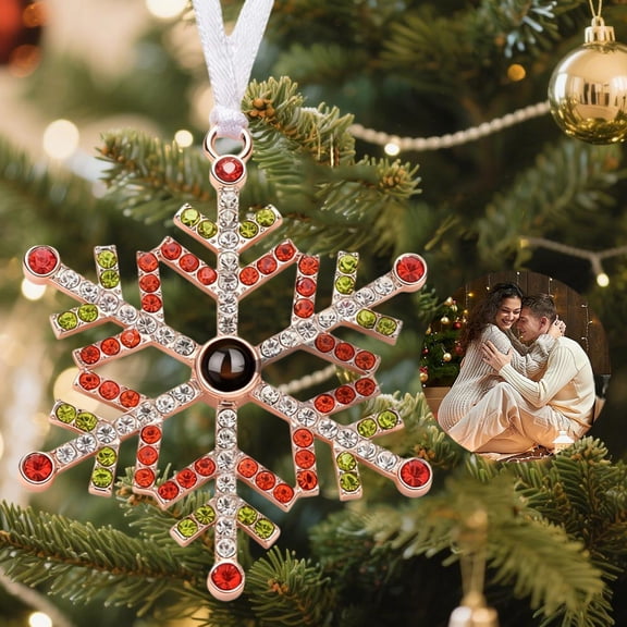 Custom Photo Ornament for Christmas Tree Personalized Decoration with Picture Inside,Hanging Snowflake Projection Pendant Special Christmas Memorial Gifts Home Decor,Custom Gifts for Lovers
