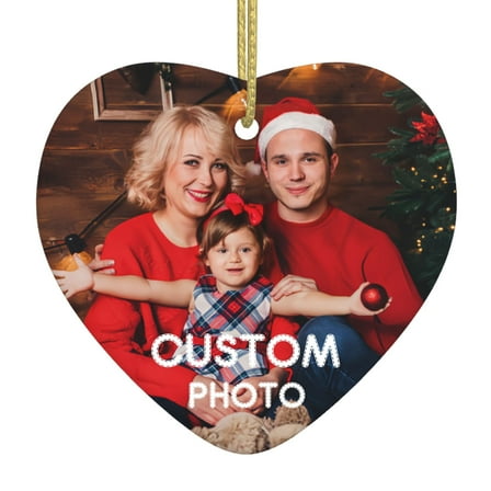 Custom Photo Ornaments for Christmas 2024, Personalized Heart-Shaped Ceramic Christmas Ornaments, Xmas Tree Hanging Decoration, Holiday Keepsake Decor Gifts for Family Friends Couples, 1 Pack