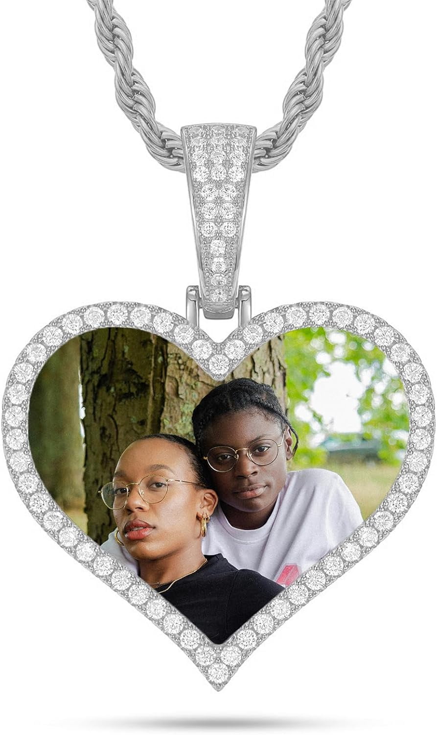 TRAHOO Custom Photo Pendant Necklace With Cubic Zirconia - Picture Necklace Personalized Photo For Men - Elegant Keepsake Gift