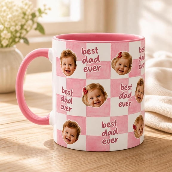 Custom Photo, Personalized Best Dad Ever Coffee Cup, Cute Kids Face Gift, AURORAVALLEY, 11oz-15oz Mug