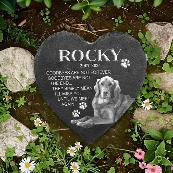 Custom Photo Pet Memorial Stone – Dog & Cat Memorial Headstone, Pet Loss Sympathy Gift, Pet Grave Marker & Memorial Garden Stone