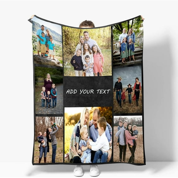 Custom Photo Picture Blanket, Personalised Blanket with Text Collage Pictures, Soft Custom Blanket Gifts, for Kid Mum Dad Friend Couple Birthday Wedding Gift