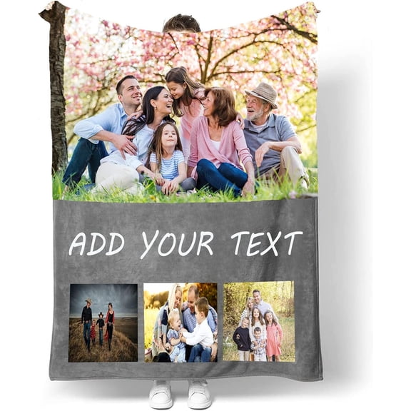 Custom Photo Picture Blanket, Personalised Blanket with Text Collage Pictures, Soft Custom Blanket Gifts, for Kid Mum Dad Friend Couple Birthday Wedding Gift