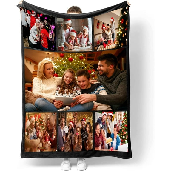 Custom Photo Picture Blanket, Personalised Blanket with Text Collage Pictures, Soft Custom Blanket Gifts, for Kid Mum Dad Friend Couple Birthday Wedding Gift