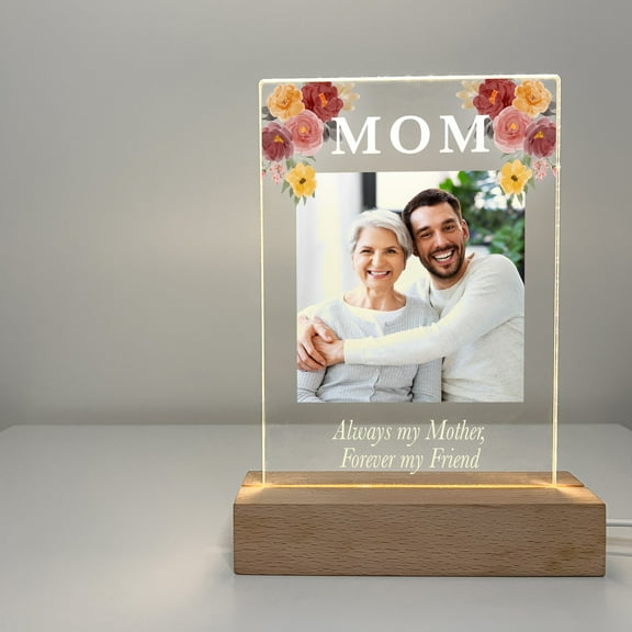 Custom Photo Picture LED Wood Stand Bright Flowers Sign Light Up Lamp Mom Mother Mommy Mother's Day Engraved Free Personalized Message Gift