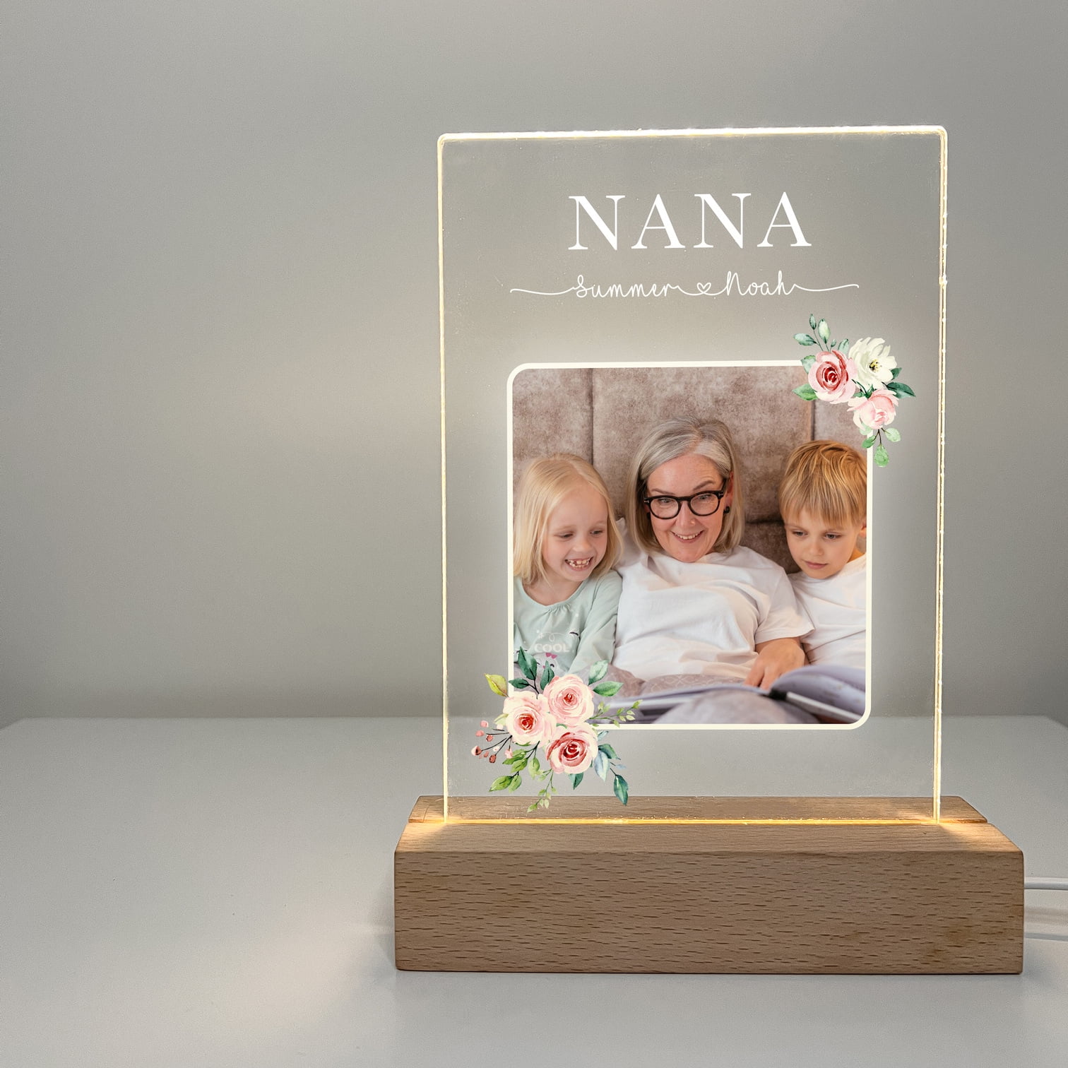 Custom Photo Picture LED Wood Stand Night Light Up Table Lamp Best Grandma Nana Mother's Day Engrave Free Love You Message Personalized Gift