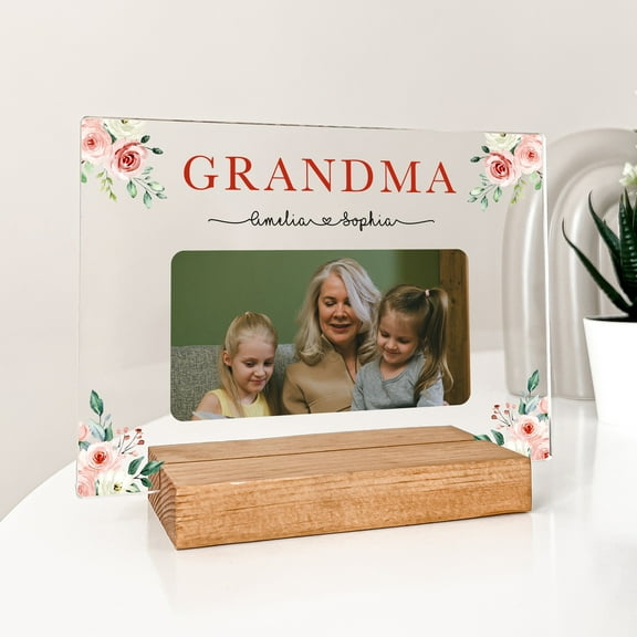Custom Photo Picture Wooden Plaque Wood Stand Flowers Grandma Nana Granny Mother's Day, Christmas, Holiday, Engraved Free Personalized Gift!