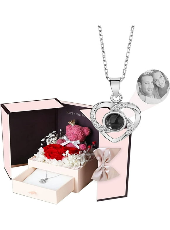 Custom Photo Projection Necklace with Picture Inside I Love You Necklace 100 Languages Personalized Photo Projection Anniversary Valentines Day Gifts for Women