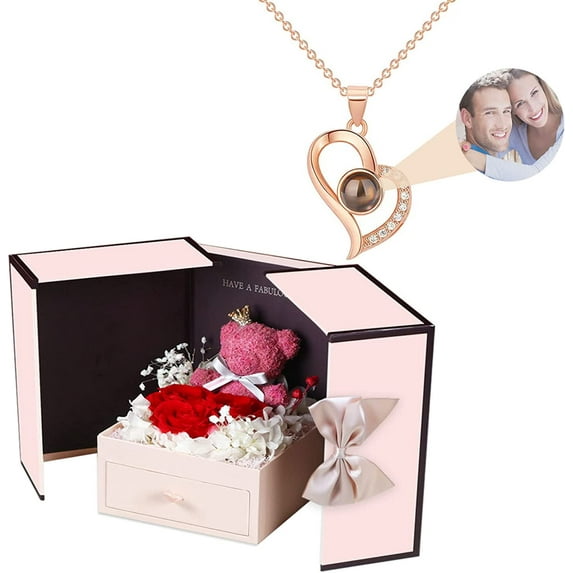 Custom Photo Projection Necklace with Picture Inside I Love You Necklace 100 Languages Personalized Photo Projection Anniversary Valentines Day Gifts for Women