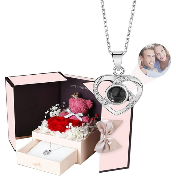 Custom Photo Projection Necklace with Picture Inside I Love You Necklace 100 Languages Personalized Photo Projection Anniversary Valentines Day Gifts for Women