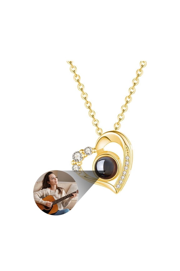 Custom Photo Projection Necklace for Women: Metal Copper Necklace with Personalized Photo Inside for Anniversary and Xmas Gift