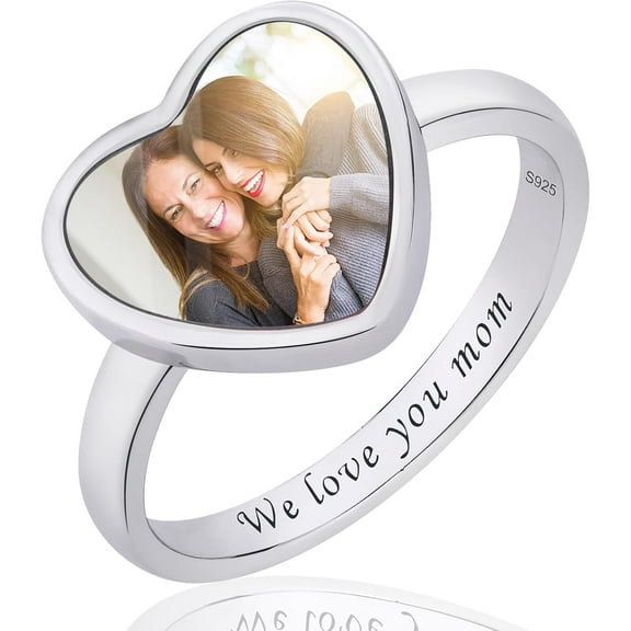 Custom Photo Rings for Women - Personalized 925 Sterling Silver Memorial Jewelry for Mom Grandma Wife Vintage Promise Anniversary Relationship Ring Her Christmas Mother's Day Gift