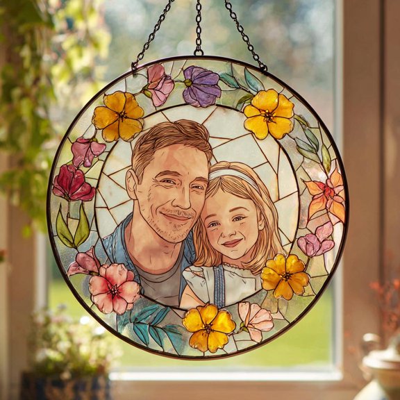 Custom Photo Stained Glass Suncatcher: Couple Portrait Window Decor