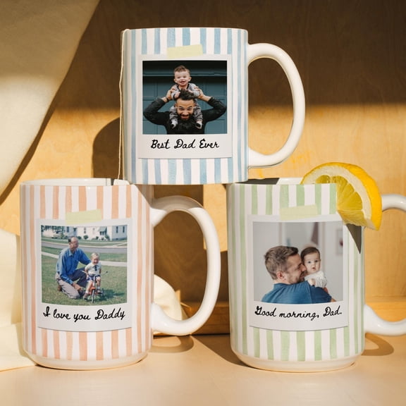 Custom Photo Striped Mug for Dad Personalized Father and Son Picture Coffee Cup Best Dad G