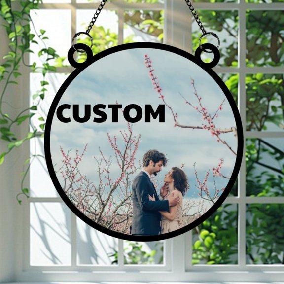 Custom Photo Sun Catcher, Personalized Acrylic Suncatcher Window Hanging for Home Decor, Unique Gift for Christmas, Birthday, Wedding, Mother's Day, 8 Inch.