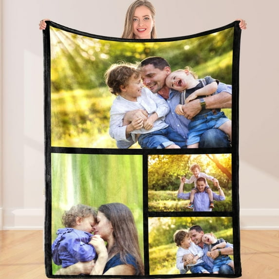 Custom Photo Throw Blanket Customized Pictures Blanket Personalized Soft Fleece Blanket for Family Wedding Birthday Christmas Valentines Day Gifts for Women Him Her