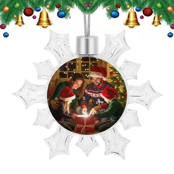 Custom Photo Transparent 3D Snowflake Christmas Tree Hanging Ornament, Personalized Holiday Gift for Family, Friends, Couples, 2Pcs