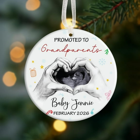 Custom Photo Ultrasound Pregnancy Ornament, New Baby Announcement, Sonogram Reveal Christmas Keepsake, Promoted to Grandparents Gift