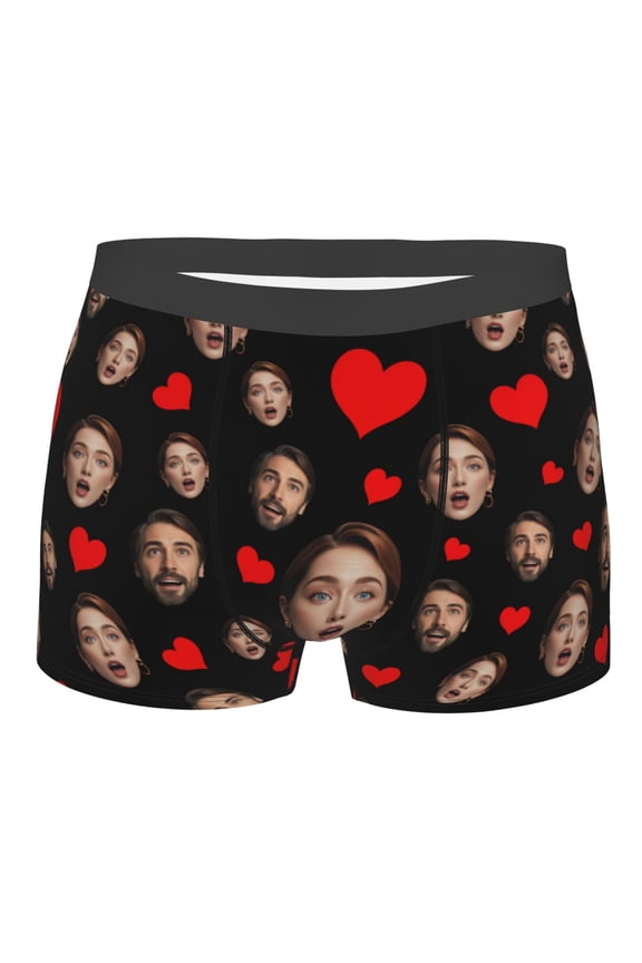 Custom Photo Underwear Funny Face Briefs Novelty For Him Unique Print Valentines Boxers Sleep Bottom Underwear Black M