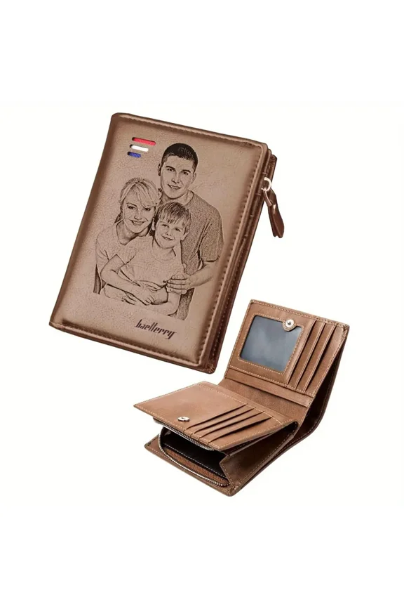 Men's Personalized PU Leather Wallet - Custom Photo & Name Bi-Fold Design with Money Clip - Gift for Dad, Husband, Son, Boyfrien