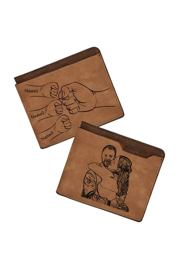 Custom Photo Wallet for Men Personalized Engraved Picture & Initial Name Wallet Fathers Day Anniversary Birthday Gift